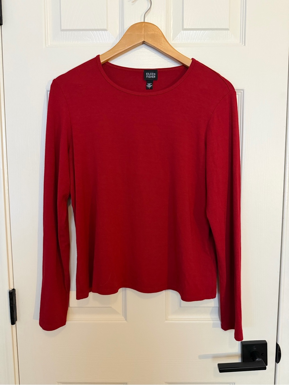 Eileen Fisher Cherry Red Long-Sleeve Crewneck Tee Size L